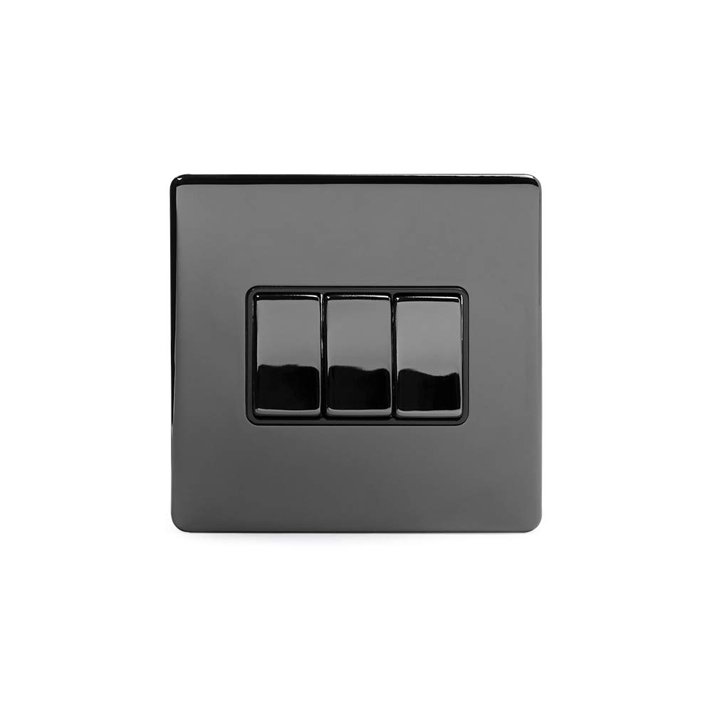 The Soho Lighting Company Black Soho Lighting Nickel 3 Gang 2 Way 10A Light Switch Blk Ins Screwless