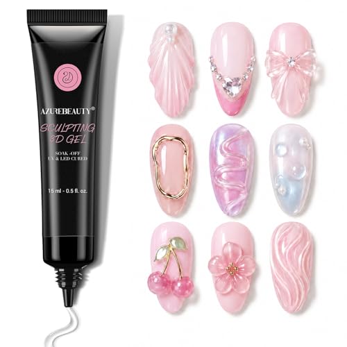 AZUREBEAUTY 3D Gel Nail Art Sculpting Gel for Nail Art Molding Carving and Drawing Rhinestones Glue for Nail Gems Nail Charms and Nail Decoration U V LED Light Needed DIY Salon Home No Wipe 15g
