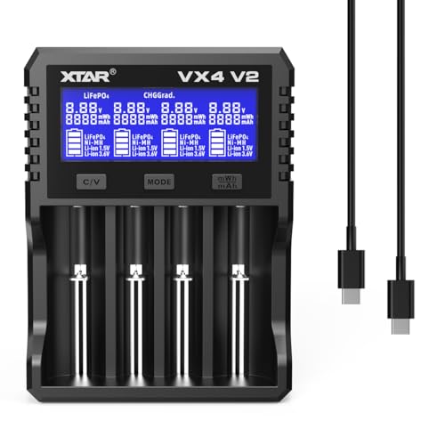 XTAR VX4 V2 Smart Battery Charger with LCD Screen 1.5V & 1.2V AA AAA Rechargeable Batteries Tester Multi-Slot Universal Battery Analyzer for 3.6V 3.7V Batteries Not Included Any Batteries