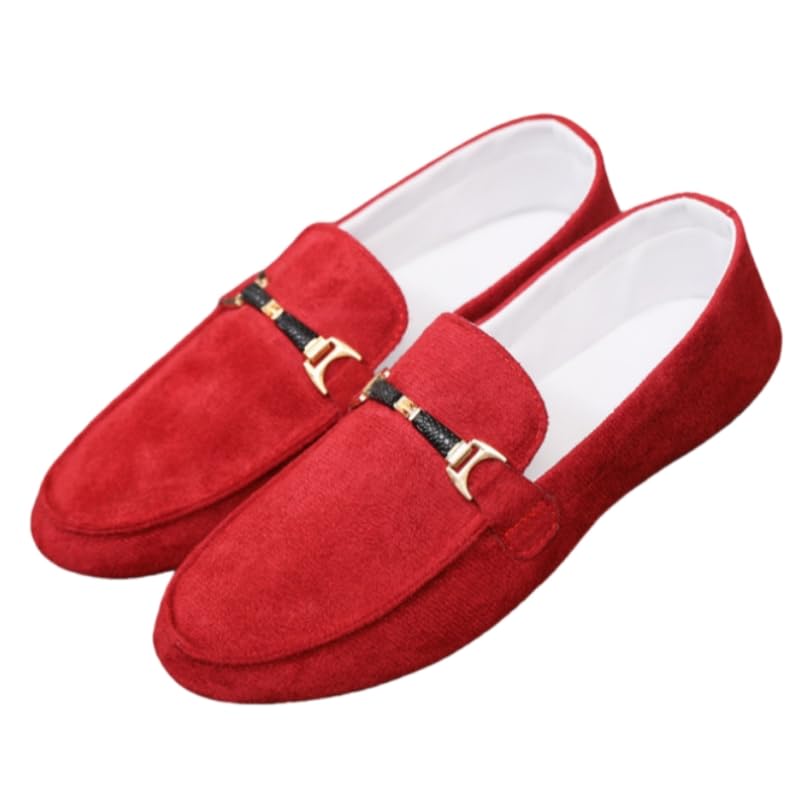 Men's Flat Loafers - Single-Color Canvas Upper, Fabric Lining, Rubber Sole, Round Toe Design, Suitable for Outdoor Business Casual wear.