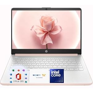 HP 14″Rose Gold Laptop, with Office 365 & Copilot AI, Intel Processor, 4GB RAM Memory, 64GB SSD, Lightweight Student Computer