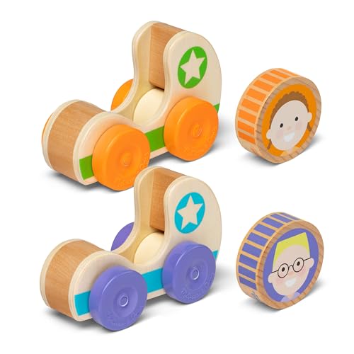 Image of Melissa & Doug GO Tots Wooden Star Cars (2 Cars, 2 Disks) Stacking Toys for Infants, Hand Push Vehicles, Wooden Car Toys for Toddlers Ages 1+ - FSC-Certified