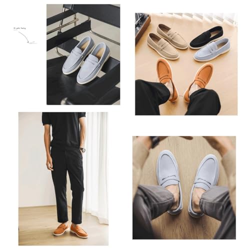 Men's Retro Suede Loafers Slip-On Driving Shoes, Comfort Penny Loafers for Casual Business, Lightweight Breathable Summer Shoes3