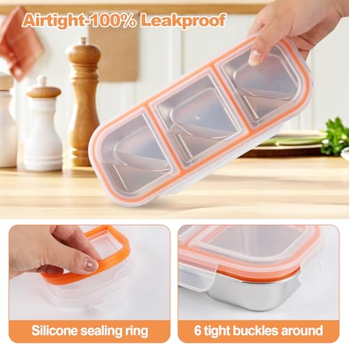Image of Stainless Steel Snack Containers with Lids, 3 Compartment Leakproof Reusable Snack Box for Nuts, Fruits- Divided Grab & Go Container for School, Office, Travel