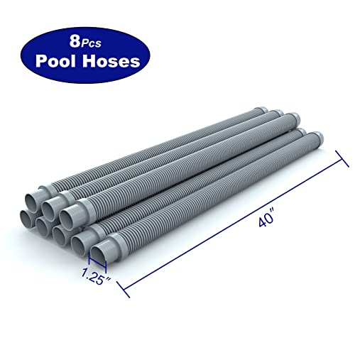 Poolvio Professional Swimming Pool Vacuum Cleaner Hose -1.5” 8 Piece Hoses For Pool Vacuum Extension/Replacement - Compatible With All Major Automatic Swimming Pool Cleaners #TOP1