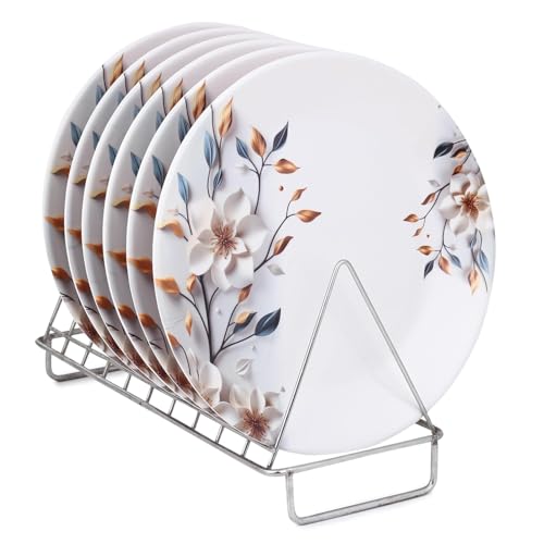 Image of Golden Fish Melamine Printed Dinner Set 24 Pieces | BPA-Free & Dishwasher Safe | Durable & Stylish | Floral Print | Crockery Set for Dining & Gifting | Plates & Bowls for Daily Use (White & Blue)