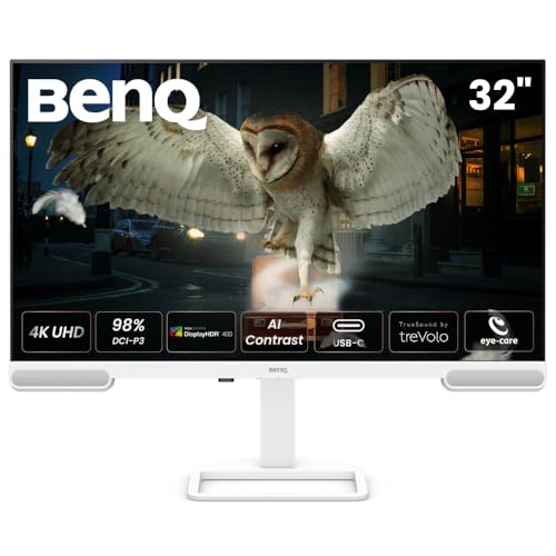 BenQ EW3290U 32' 4K mit 98% P3, exklusivem AI Contrast, integrierten 2.1-Kanal-Lautsprechern mit Tieftöner, 1 USB-Typ-C-Anschluss, 3 HDMI-Anschlüssen, ergonomischem Design und Eye-Care-Technologie