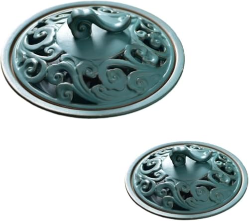 Negosu 2個 蚊取り線香蚊遣 しがらき焼 陶器 おしゃれ お洒落 夏 蚊 虫よけ 虫除け 夏の風物詩蚊取り線香トレイ、火傷防止、耐火性 バーナー 灰飾りを集める蓋付きのクリエイティブな大型陶器家庭用白檀香立て (吉兆の雲の覆い,ダークグリーン) [並