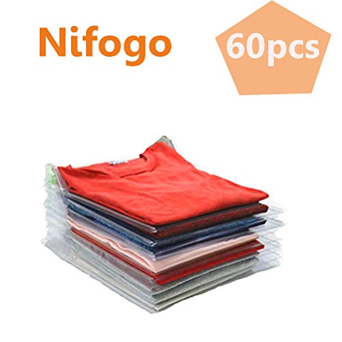 Nifogo Organizador de Camisetas, Organizador de Armario,Camiseta Carpeta Sistema Antiarruga,tamaño Normal Blanco (60PCS)
