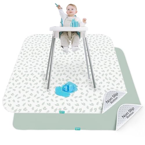 Image of Biloban Baby Splat Mat 2 Pack for Under High Chair & Arts & Crafts & Eating Mess, 46 x 42 Inch Waterproof and Washable Spill Mat, Anti-Slip Floor Protector
