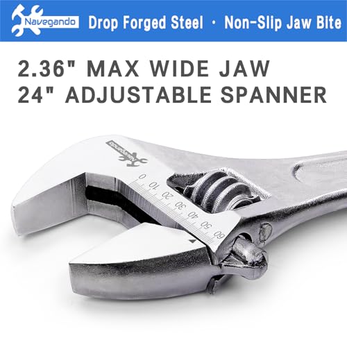 Image of Navegando 24 Inch Large Heavy Duty Adjustable Wrench, 2.36 Inch Big Jaw Opening, High Titanium Steel Forged Industrial Long Handle Wrench for Automotive, Construction, Farm Repair