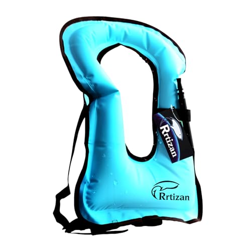 Rrtizan Snorkel Vest, Adults Portable Inflatable Swim Vest Jackets for Snorkeling Swimming Diving Safety Load up to 220 Ibs(Blue)