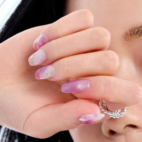 Image of ohora Semi Cured Gel Nail Strips | Purple, Marble, Glitter | N Ajisai Bloom