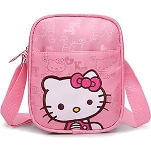 Bonita mini bolsa para niñas, monederos cruzados de lona de gato rosa