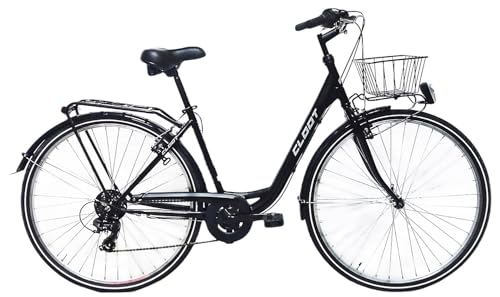 CLOOT Bicicleta Paseo Relax 28' Urbana con Cesta Portaequipajes Cambio 6 Velocidades Cuadro Bajo Comoda Estilo Clasico Confort Diario Uso Ciudad Ligera Diseño Elegante Hombre Mujer 160-183 cm (Negra)
