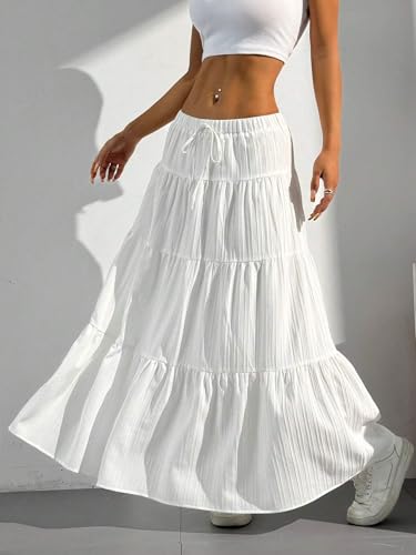 Image of Jawdrobe Women's Georgette Ruffle Hem Long Flared Skirt Lightweight Soft Fabric| High-Waisted Ruffled Maxi Plain and Pleated Skirt