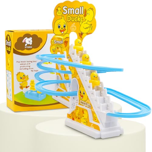 Image of Storio Duck Slide Track Set Toys for Kids - Ducklings Stair Climbing Toys for Kids, Escalator Toy with Lights and Music with 3 Ducks