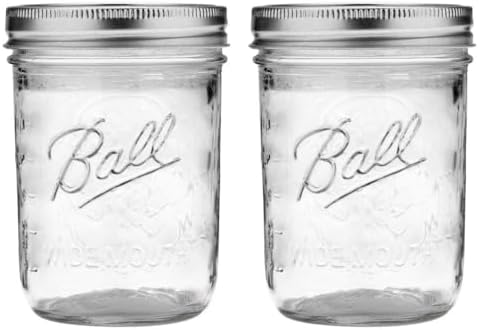 Ball Jar with Lid and Band - Pick Your Size and Color (Clear, Wide Mouth Pint - 16 oz.) Pack Of 2