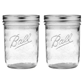 Ball Jar with Lid and Band - Pick Your Size and Color (Clear, Wide Mouth Pint - 16 oz.) Pack Of 2