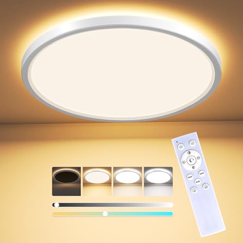 Lampara Techo Regulable, 24W 2400LM Plafon LED Techo con Mando Distancia, Luz Nocturna, 3000K-6500K Lámpara de Techo SlimTemporizador Función de Memoria para Dormitorios Habitaciones Salones Ø29
