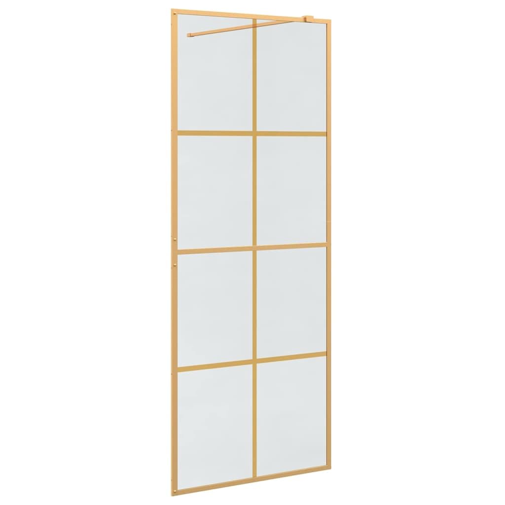 Fengshui Walk-in - Mampara de ducha (cristal templado, 80 x 195 cm), color dorado | Marco de aluminio, cristal templado de seguridad, ancho ajustable, incluye soporte de 100 cm