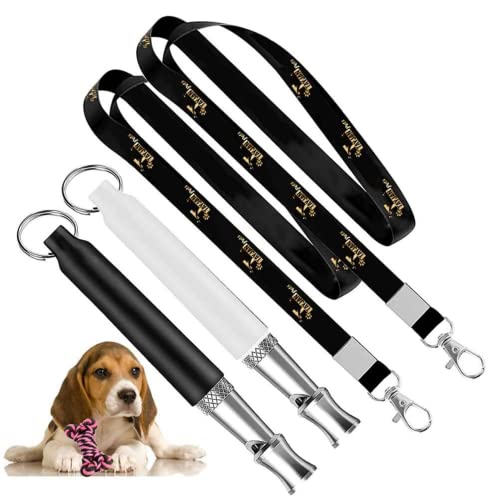 TAYJAN Pets 2 Pack Dog Whistle, Ultrasonic Dog Whistle to Stop Barking Neighbors Dog, Adjustable Silent Dog Whistle, Professional Recall Dog Training Whistles with Black Lanyard
