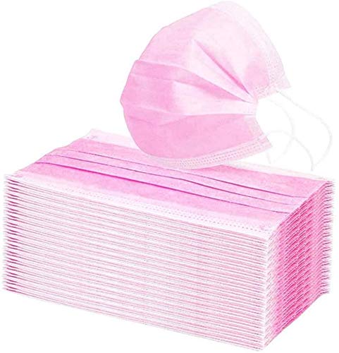Westeng 50 Stück Mundschutz Einweg Staubschutz 3-lagig Non Woven Face Cover Bandana, Atmungsaktive Staubschutz Mundbedeckung Gesichtsbedeckung,Rosa