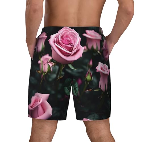 Red Rose Print Built-in Compression Lining Men's Double Swim Trunks Shorts Beach Shorts with Two Pockets4
