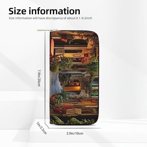 Italian Old Street print Leather Wallet for Women Men,Women's Leather Clutch Wallet with Zip,Large Capacity4