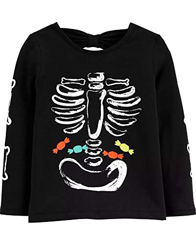 Carter's Toddler Girls Glow-in-The-Dark Halloween Skeleton Tee T-Shirt (3T) Black