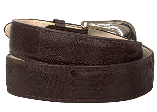 El Presidente Mens Black Ostrich Leg Print Leather Western Cowboy Belt Silver Buckle2