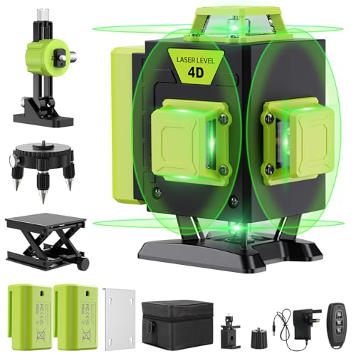 Niveau Laser 4 x 360°, 16 Lignes Vert Laser Chantier Professionnel pour la Construction et...