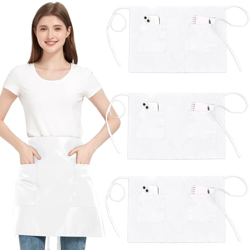3 Pièces Tablier de Taille avec 3 Poches et Sangle Réglable, Imperméable Tabliers de Cuisine...