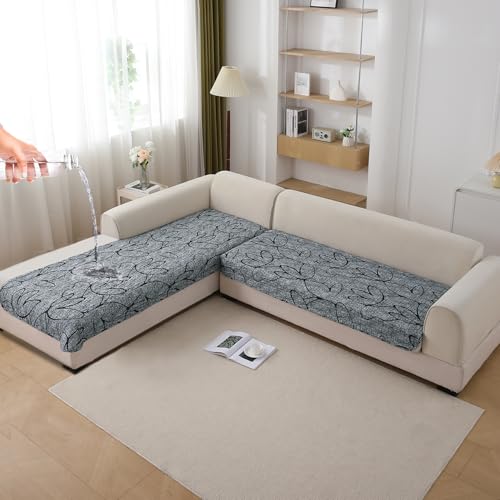 Image of HOKIPO 'Elira Series' Printed Water Repellent + Waterproof Quick Dry L Shape (3+3 Seater) Sofa Seat Cover Mat, Intense Grey Abstract Floral (AR-5249-C2*2)