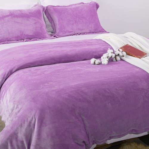BEDSUM Velvet Duvet Cover Set King Size, 3 Pieces Zippered Flannel Soft Bedding Set, 104"x90", Includes 1 Duvet Cover (104"x90") & 2 Pillow Shams (20"x36"), No Comforter, Light Purple
