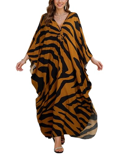 Image of IMAGEKOPE Women's Plus Size Animal Print V-Neck Batwing Kaftan Beach Dress Bathing Suit Cover-Up Loungewear