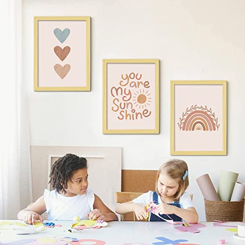 You Are My Sunshine Framed Wall Art Decor 3 Panel 12X16 Inch Heart Rainbow Nursery Boho Kids Room Baby Girl Bedroom Decor For Nursery #TOP1