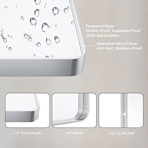 Loaao 24X36 Inch Silver Bathroom Mirror, Rounded Rectangle Silver Metal Frame Mirror, Brushed Nickel, Anti-Rust, Hangs Horizontally Or Vertically #TOP4