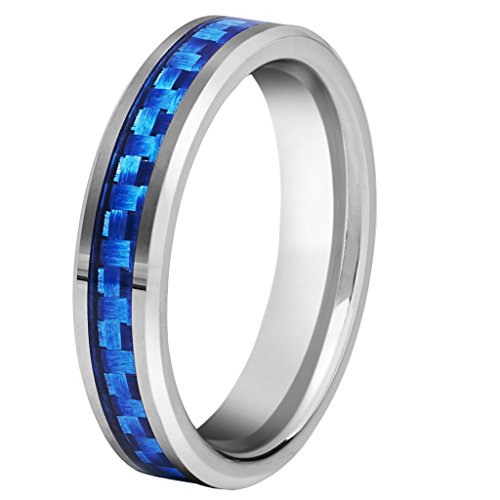 QUEENWISH Womens 4mm Tungsten Carbide Purple/Blue Carbon Fiber Inlay Wedding Bands Ring Comfort Fit Size 4-10 with Ring Box2
