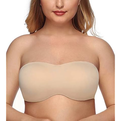 DotVol Women's Minimizer Strapless Bra Seamless Bandeau Unlined Underwire for Large Bust(Beige,42E) Cover