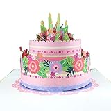3D Geburtstagskarte [NEU!] – Happy Birthday Torte mit Kerzen & Blumen – XXL Geschenkkarte zum Geburtstag, handgefertigte Klappkarte mit Umschlag