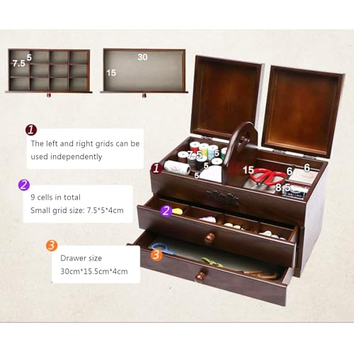 Organizador de costura de madera con cajones y compartimentos, almacenamiento portátil para herramientas de costura y suministros de bordado en casa