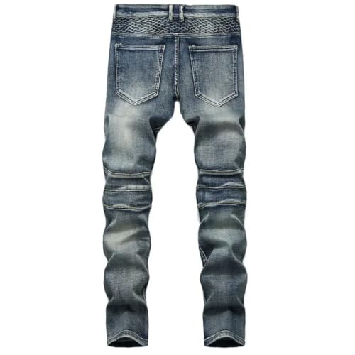 Men's Patchwork Vintage Biker Jeans Hip Hop Slim Straight Cycling Denim Pants3