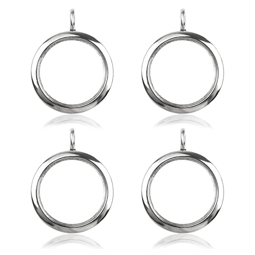 WANDIC Glossy Photo Charms, 4 pieces silver Round Memory Locket Pendant Bridal Wedding Bouquet Charms for Photo or Decoration 30mm
