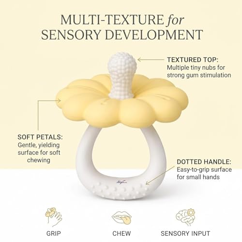 Image of Signamio Silicone Teether for Baby, BPA Free - Food Grade, Non Toxic PVC Free, Easy Grip Handle, Soft Edges, Baby Teethers for 6 to 12 Months, Teethers for 3 to 6 Months, Soft - Yellow