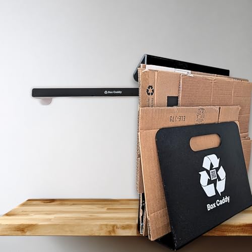 Image of Box Caddy - Cardboard Recycling Organizer. The ultimate solution to store, transport, and recycle your boxes. Eliminates cardboard clutter. (Black /White with Wall Bar)