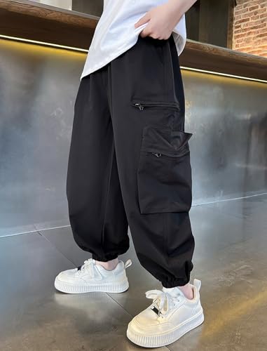 Boys Cargo Pants Multi Pocket Zipper Pocket Casual Techwear Joggers 5-12 Years3