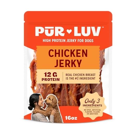 Pur Luv Chicken Jerky Dog Treats for Dogs, Rawhide-Free, Made with Real Chicken Breast, Healthy, Long-Lasting and Great Tasting Treat, No Artificial Flavors, Satisfies Dog's Urge to Chew, 16 oz