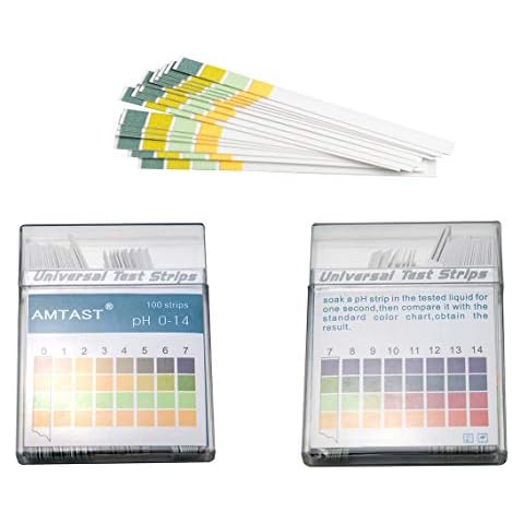 AMTAST Universal pH Paper Acid Alkaline pH Level Test Strips, Measure Range 0-14 pH, 4 Color (100 Strips) Cover