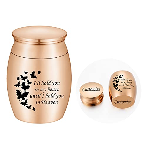 abooxiu Personalized Small Keepsake Urns for Ashes Mini Butterfly Cremation Urn for Human Ashes Stainless Steel Funeral Ash Holder-I'll Hold You in My Heart Until I Hold You in Heaven